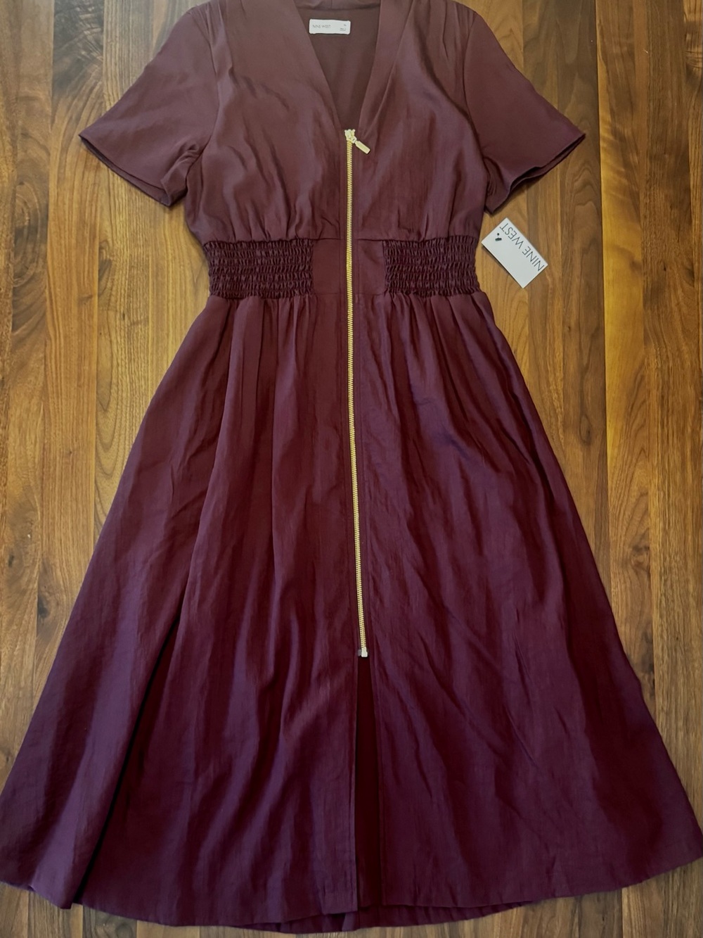Nine West Burgundy Zip-Front Midi Dress - Picture 2 of 5